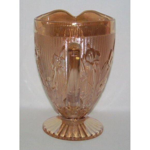 Jeannette Glass IRIS AND HERRINGBONE Marigold Iridescent Large Ftd Water Pitcher - Picture 3 of 4
